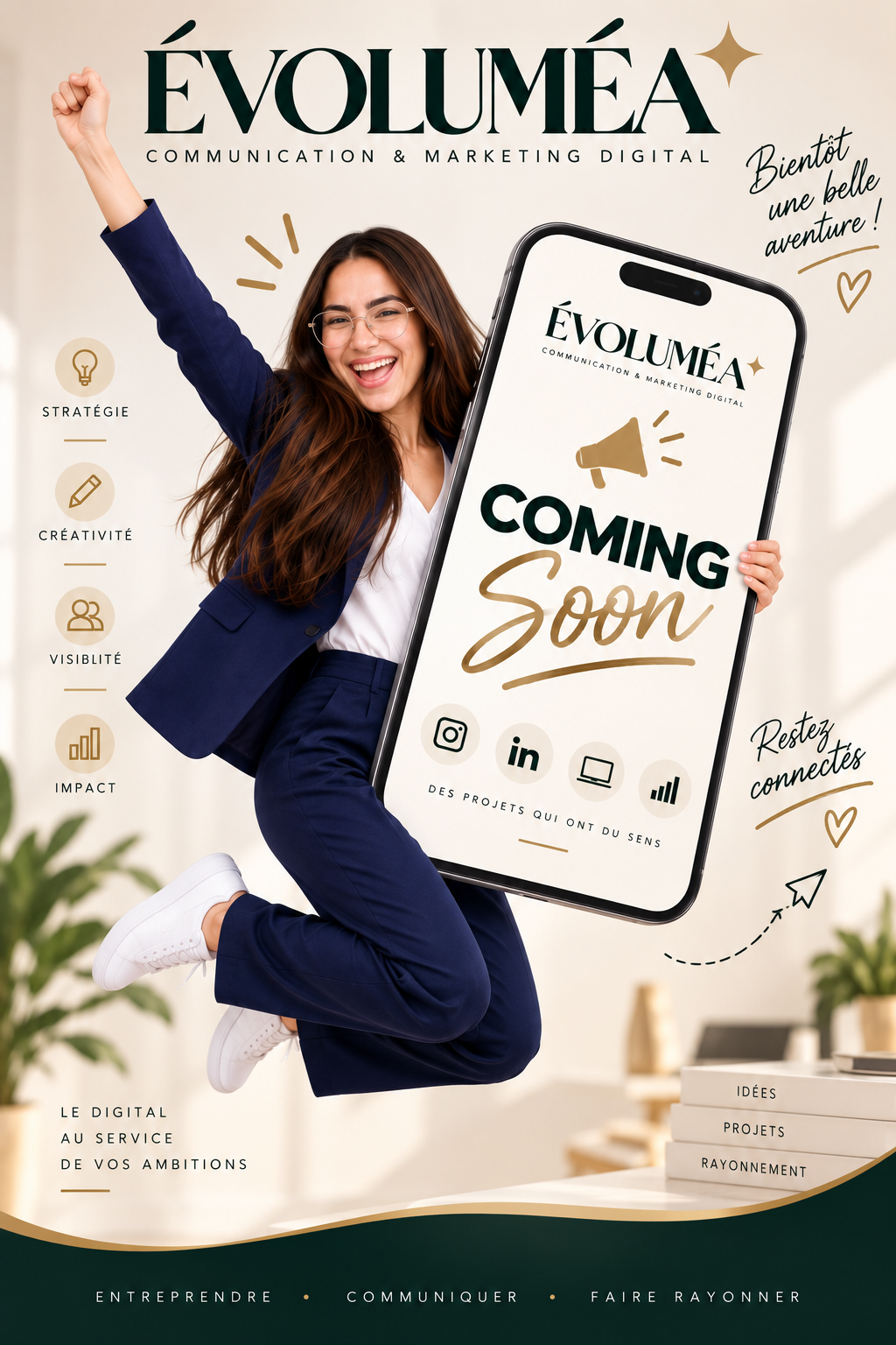 Fondatrice d’ÉVOLUMÉA présentant le lancement de l’agence